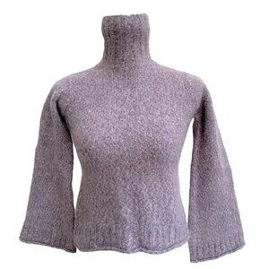 Gorgeous Purple Mohair Cable Knit Turtleneck Sweater with Bell Sleeves